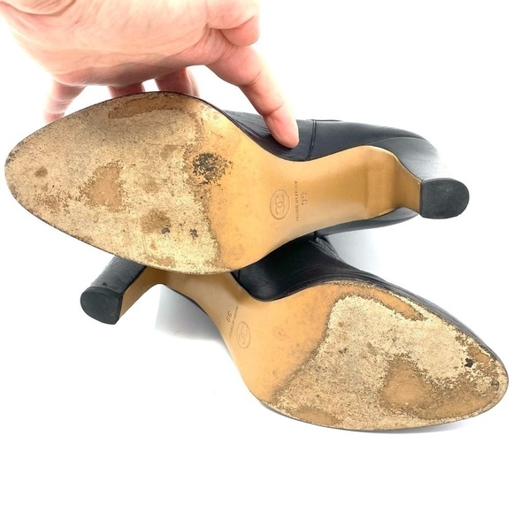 CHANEL CC LOGO SHORT LEATHER BLACK CHELSEA ANKLE BOOTS WITH CHUNKY HEELS SZ 39 - Picture 10 of 12